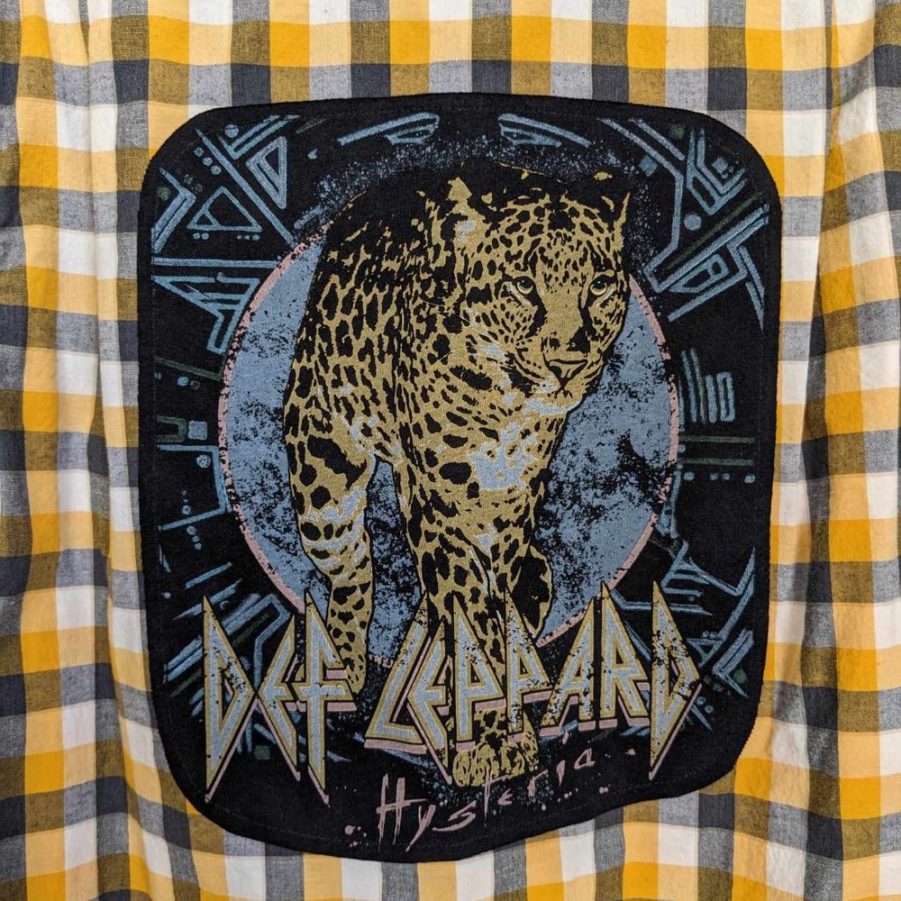Def Leppard Hysteria Music Band Custom Yellow Flannel Button Down Shirt Sz M - Picture 2 of 6